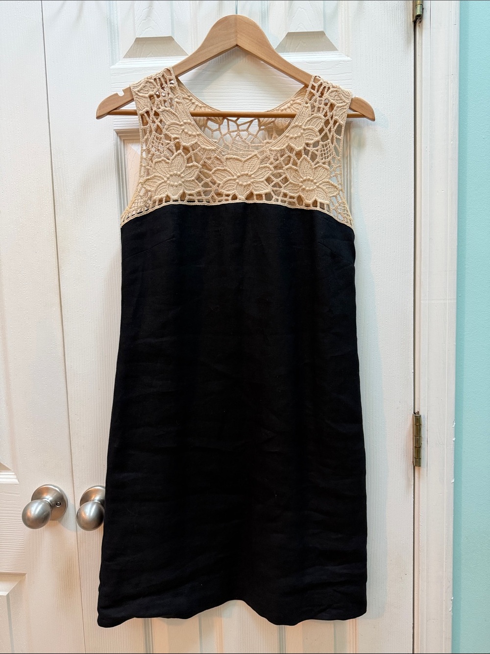 LOFT Black Dress with Cream Crochet Yoke